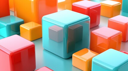 Obraz premium Colorful 3D Cubes in a Bright and Playful Abstract Arrangement