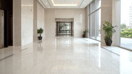 Modern, Clean Lobby Interior, Spacious, Empty Corridor, Commercial Building
