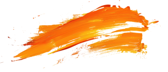 A curved orange paint stroke, dynamic and energetic, set against a transparent background for creative digital applications.    png