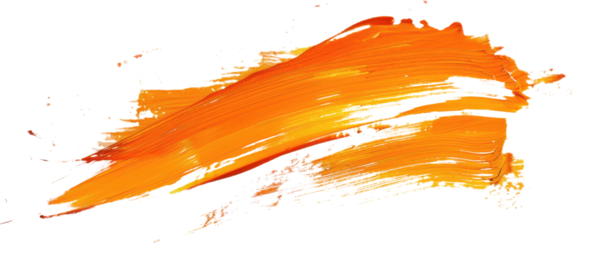 A curved orange paint stroke, dynamic and energetic, set against a transparent background for creative digital applications. png
