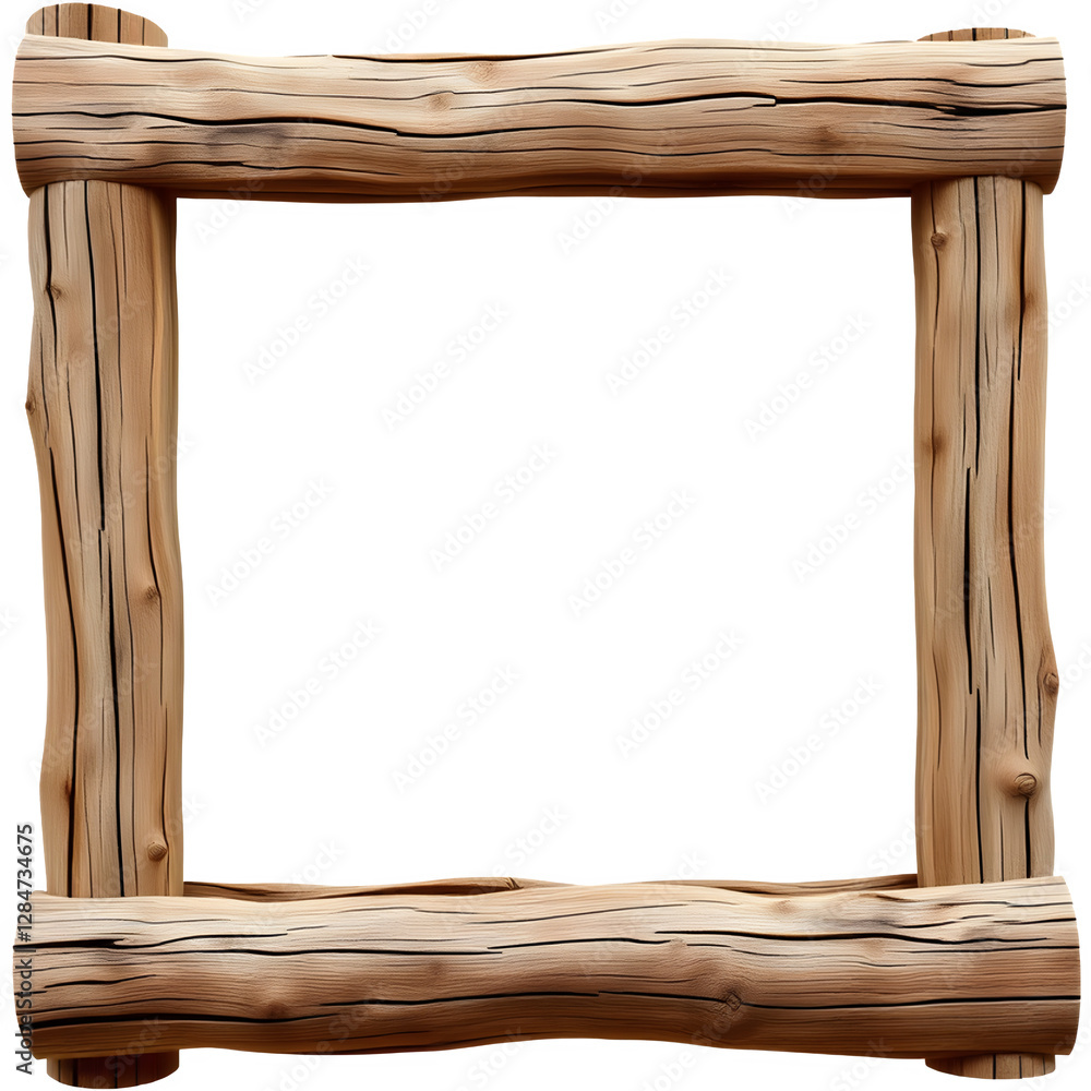 Aufkleber a rustic wooden frame with a natural finish, featuring a square shape and textured surface. isolated