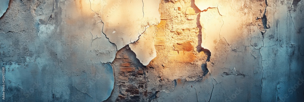 Aufkleber ruined buildings with cracked walls illuminated by sunlight showcasing worn textures and spaces for 