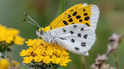 Obraz premium Butterfly on yellow flower, close-up view, nature
