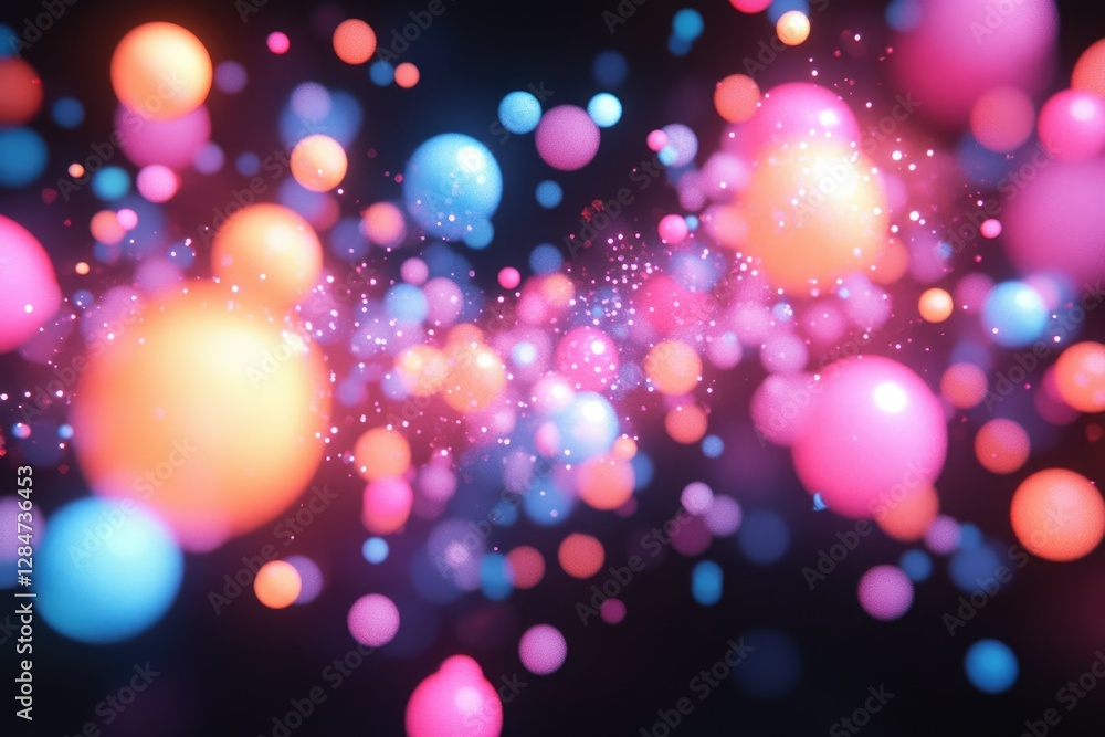 Aufkleber vibrant, glowing orbs float in a dark space, creating a mesmerizing and colorful abstract scene.