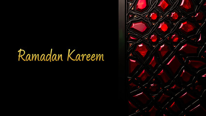 ramadan kareem: red gemstone geometric on black background
