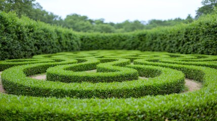 Formal hedge maze, green garden, tranquil scene, use stock photo