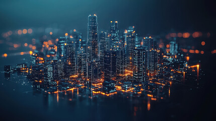 Obraz premium Futuristic city skyline showcasing skyscrapers made of data streams and digital graphs representing big data and analytics in vibrant detail