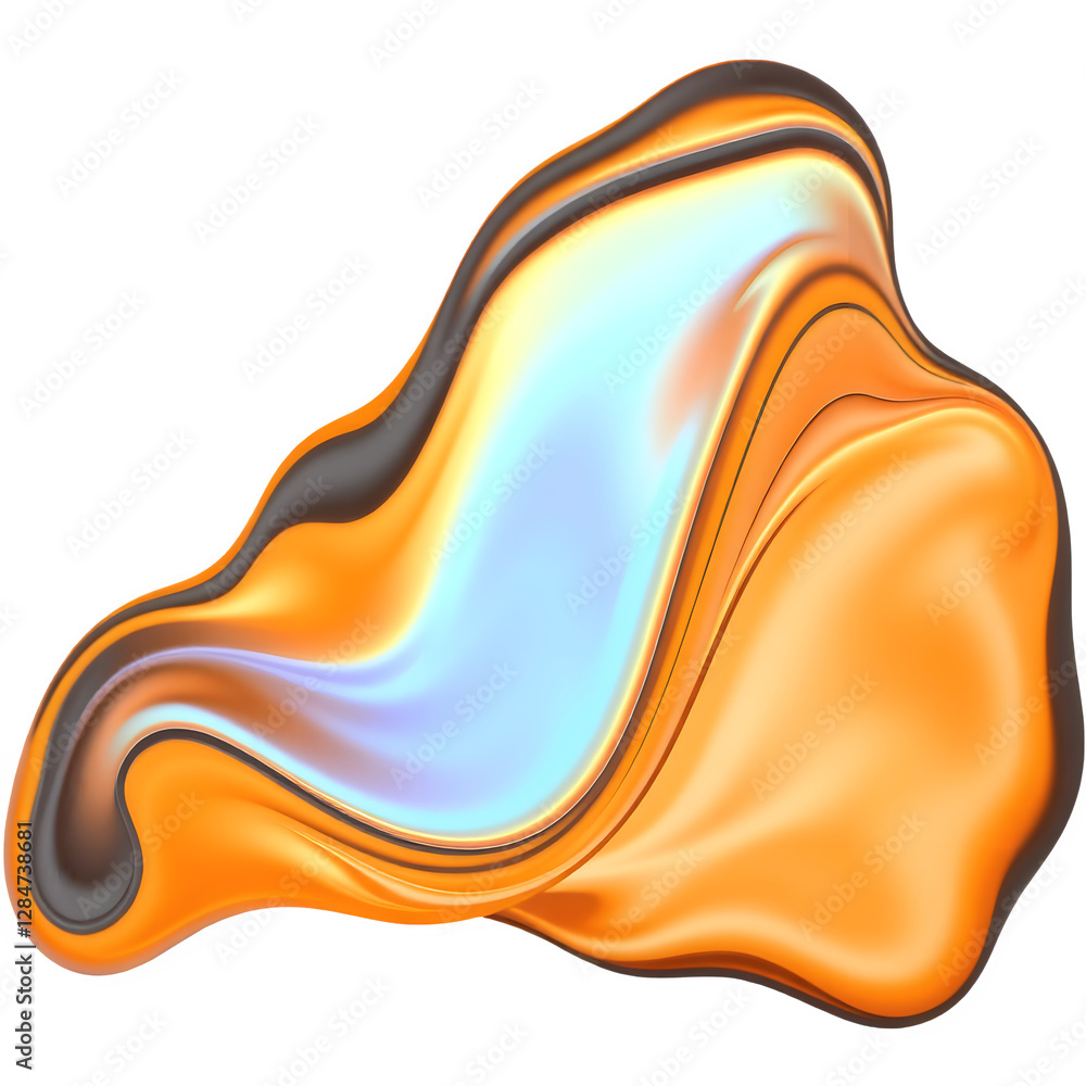 Poster a fluid, abstract shape featuring vibrant orange hues blended with soft blue, creating a dynamic, wa
