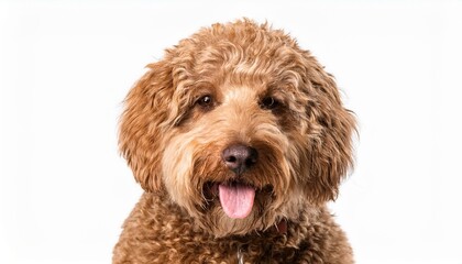 labradoodle dog close up isolated on white background