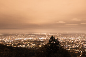 Panoramic Night View of a City from a Hilltop, Zurich, Switzerland
