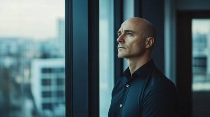 Hair loss in a modern office, a person reviewing their hair care progress. Featuring evaluation and care