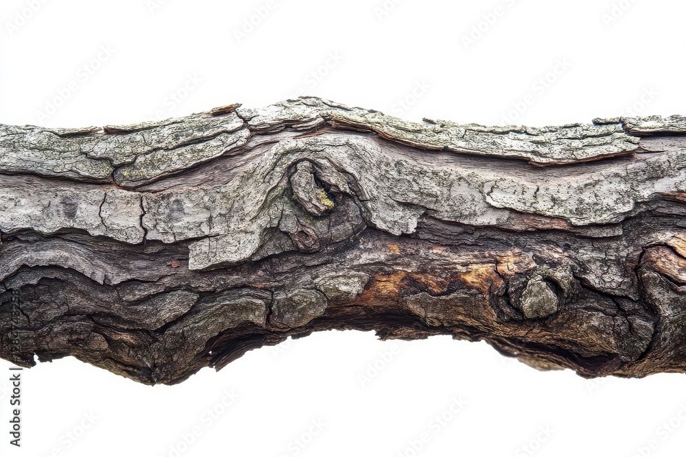 Poster Dead Twisted Ancient Tree Branch with Deep Textured Bark Pattern and Intricate Wood Details Perfect for Natural Design Elements