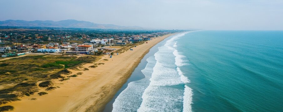 Coastal panorama of mancora beach and town in peru
