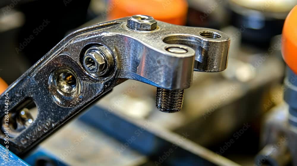Poster close-up of a metal mechanical component demonstrating precision engineering in an automotive contex