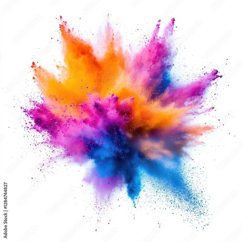 Aufkleber dynamic burst of explosive powder colors in mid-air against a pristine white background creating a s