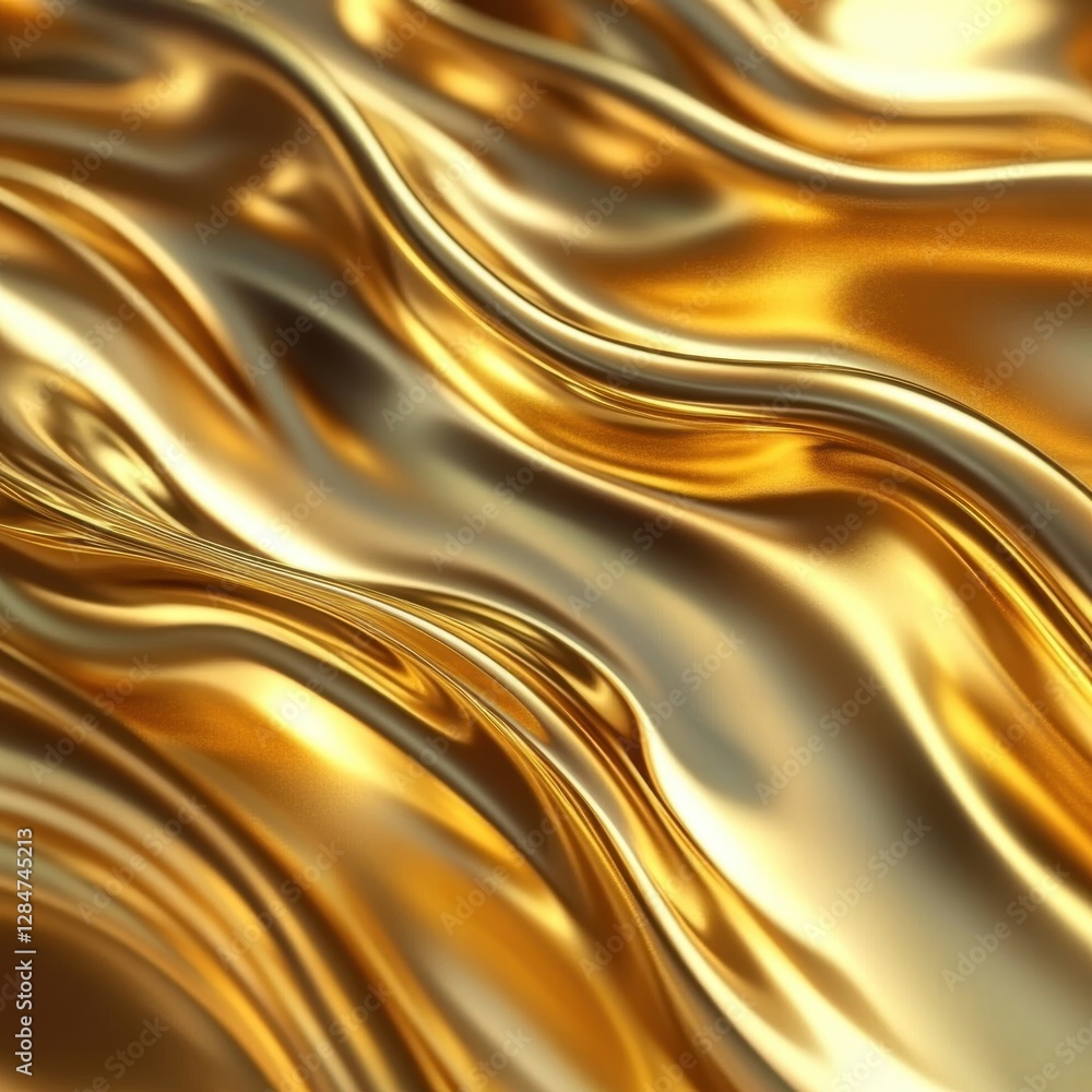 Poster elegant abstract 3d golden wave formation with smooth metallic texture and dynamic light reflections