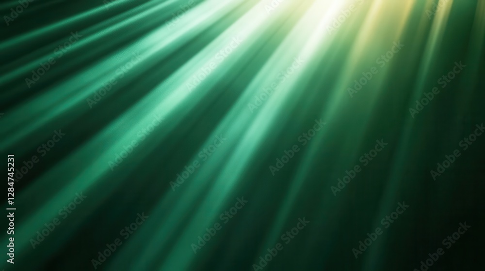Poster elegant abstract green and gold light rays with dynamic movement on dark emerald background for luxu