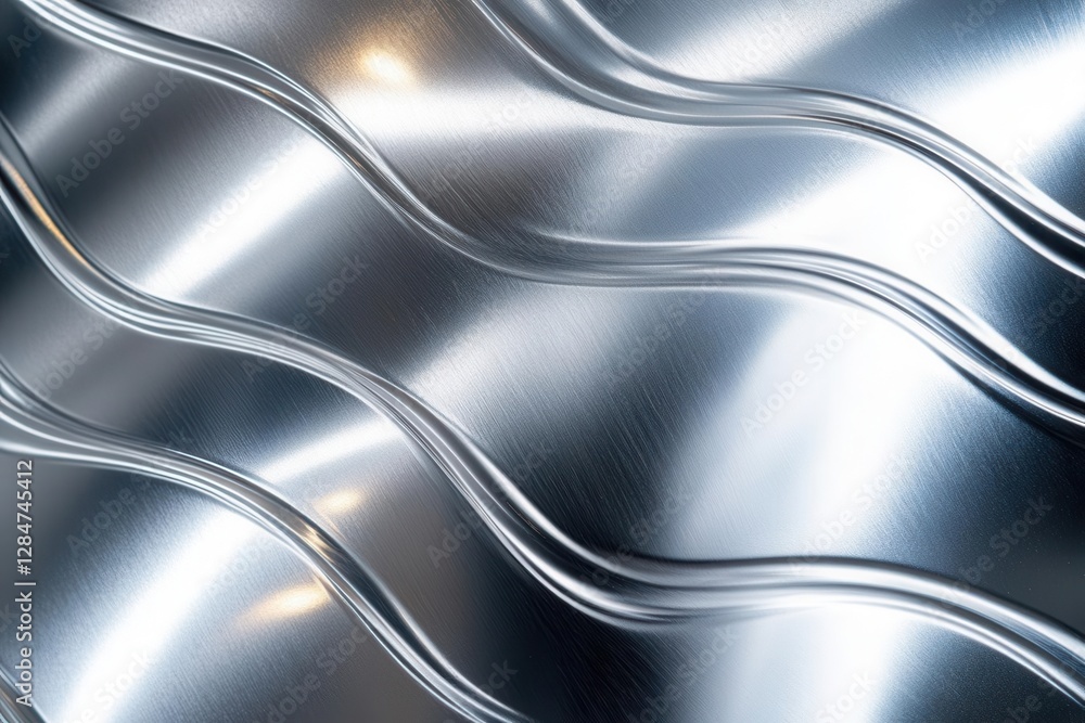 Poster elegant chrome metal surface with dynamic wave pattern and smooth reflective gradient perfect for lu