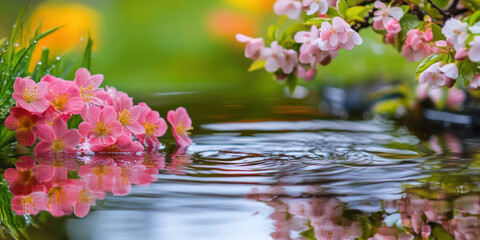 Delicate Blossoms Reflecting on Tranquil Water