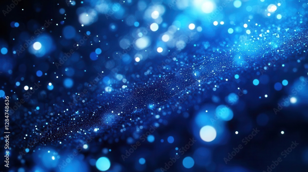 Poster ethereal abstract background with luminous blue particles dancing in dark space creating magical atm
