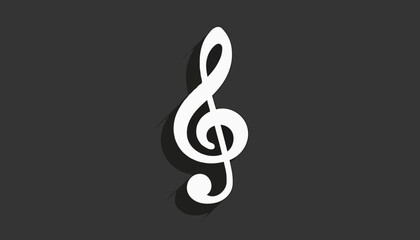 White treble clef on black background.