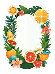floral cartoon picture frame with fruits ornament vector