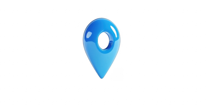 Blue location 3d icon marker or route gps position navigator sign and travel navigation pin road map pointer symbol isolated on white street address background with point direction discovery tracking.