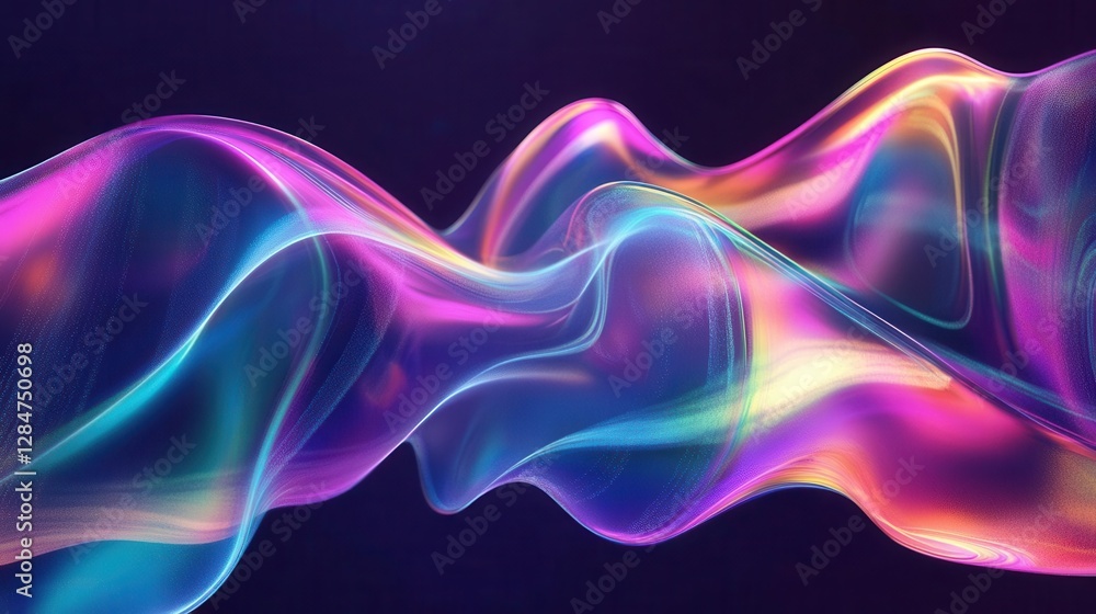 Aufkleber futuristic holographic wave pattern with dynamic neon colors and liquid motion effect for modern dig