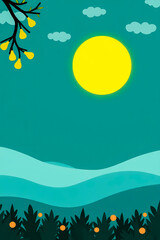 tranquil night scene with yellow celestial body and teal landscape