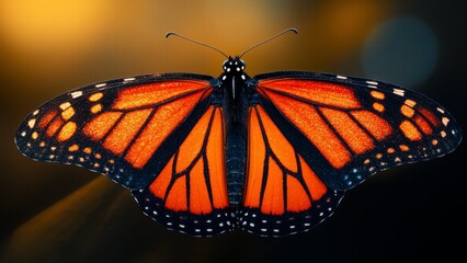 Ultra Sharp Macro Photograph of Monarch Butterfly Wing with Bold Orange and Black Borders
