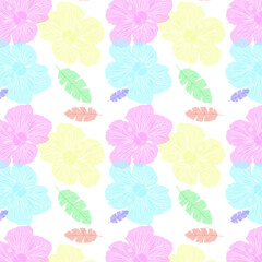 Pattern con delicati fiori e foglie tropicali in trasparenza