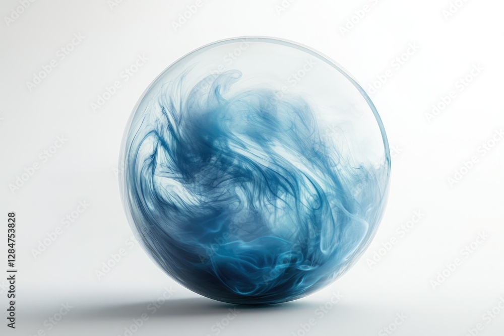 Poster abstract image of a sphere filled with swirling blue ink, creating a mesmerizing nebula-like effect.