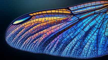 Ultra Sharp Macro Photograph of Emperor Dragonfly Wing with Sapphire Blue Hue and Intricate Veins