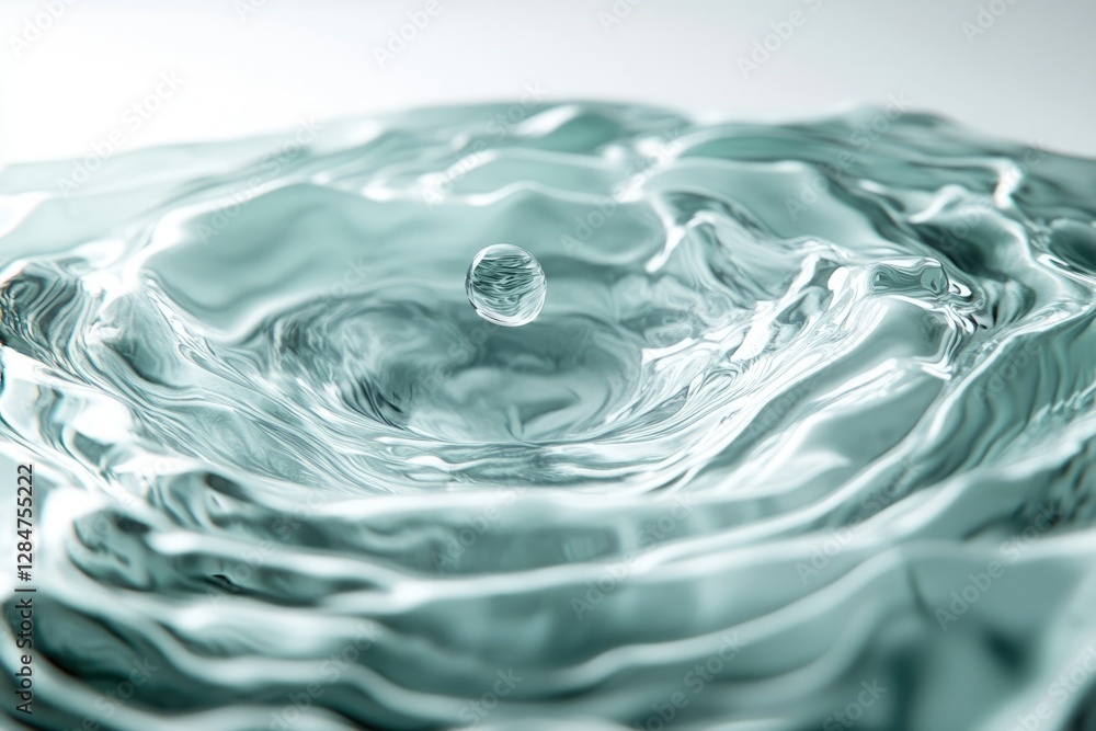 Poster a single water droplet impacting a still surface, creating concentric ripples and mesmerizing patter