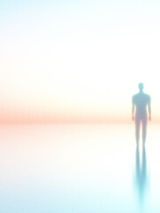 Fototapeta premium Silhouette of a figure standing in a soft, ethereal landscape with a gradient background