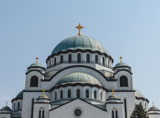 cathedral of christ the savior orthodox church temple with huge dome and gold cross