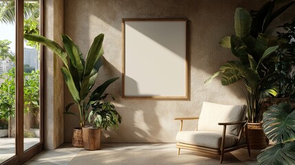Room with a white frame and a white chair
