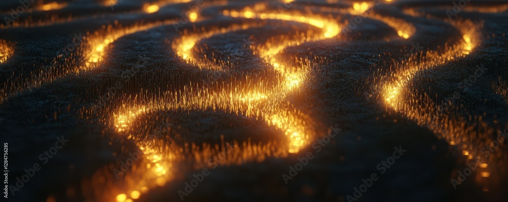Aufkleber illuminated swirling pathways in a dark abstract landscape with glowing patterns