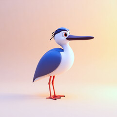charming cartoon 3d rendering of a heron against a pastel background