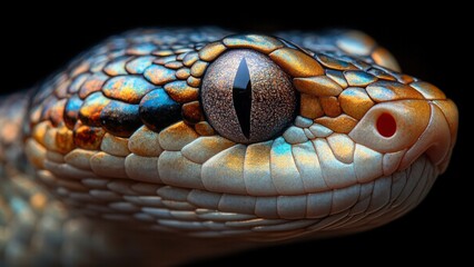 Ultra Sharp Macro Photograph of Snake Scales with Iridescent Reflections and Intricate Mosaic Pattern