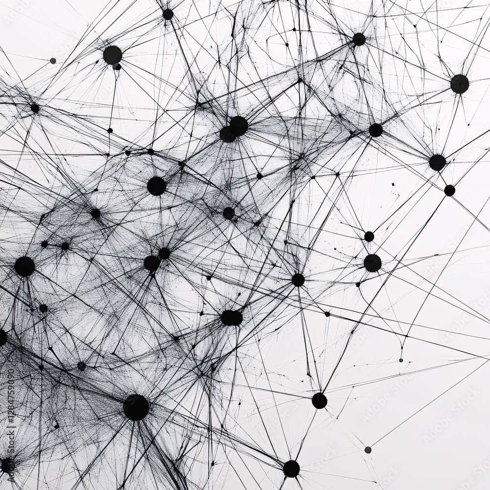 Poster abstract network visualization: interconnected nodes and lines forming a complex web