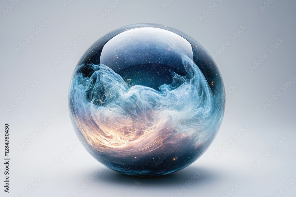 Aufkleber a crystal sphere encapsulates a swirling nebula, mirroring cosmic wonders within a translucent globe