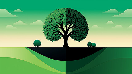 conceptual illustration of spring equinox with balanced light and shadows