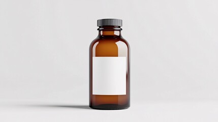 Amber Glass Bottle with Blank White Label Mockup