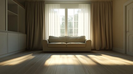 Fototapeta premium Bright and Airy Living Room with Sunlight Streaming Through Window