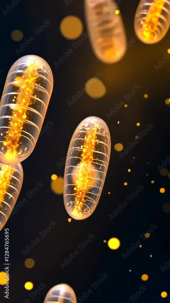 Aufkleber colorful luminous cells floating in a dark background, showcasing intricate details and patterns