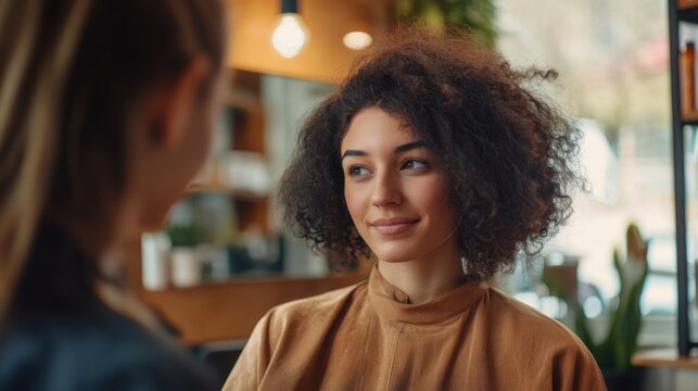 Hair loss in a stylish salon, a person consulting a professional stylist. Featuring expertise and advice