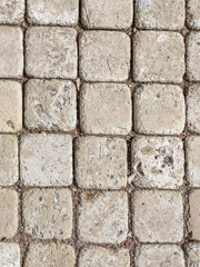 Gray and white brick wall with a rough texture