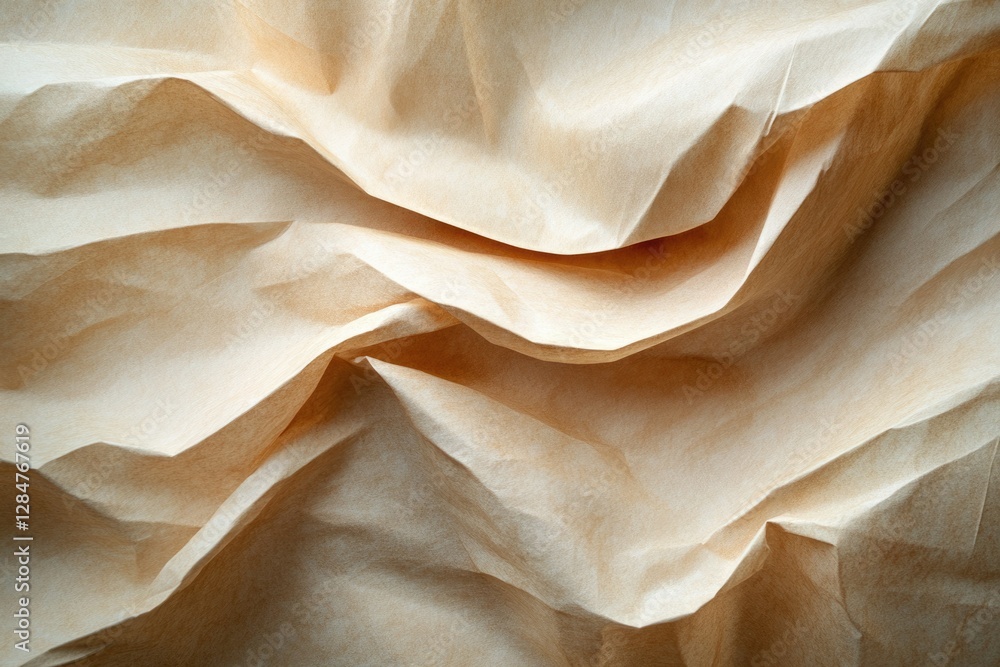 Aufkleber abstract image of crumpled light brown paper with soft folds and texture.