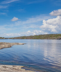 Beautiful lake with a blue sky in the background